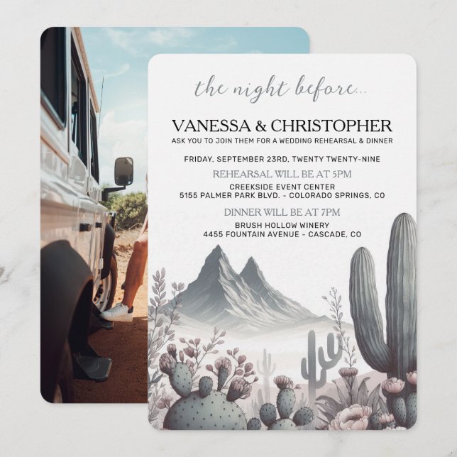 Convites Boho Cactus Noite Antes Do Ensaio De Casamento (Frente/Verso)