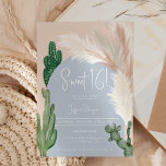 Convites Boho cactus pampas arca azul terra doce 16<br><div class="desc">Cacto verde do deserto de Boho tropical e erva-pampas Doce 16 festas de aniversário convidadas com cactos selvagens,  pampas aquarela,  arco em forma de tons de terra mudada com bege claro e cores terracotta com arco azul empoeirado.</div>