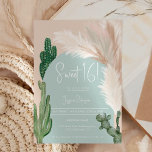 Convites Boho cactus pampas arco verde terra doce 16<br><div class="desc">Cacto verde do deserto de Boho tropical e erva-pampas Doce 16 festas de aniversário convidadas com cactos selvagens,  pampas aquarela,  arco em forma de tons de terra mudada com bege claro e cores de terracota com arco verde empoeirado.</div>