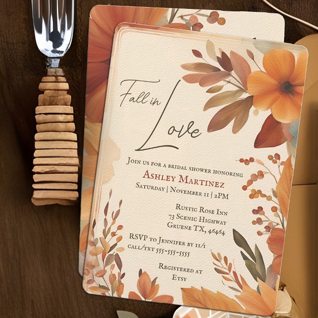 Convites Boho Cai Apaixonado Por Chá de panela Laranja De O (Boho Fall floral bridal shower invitation)