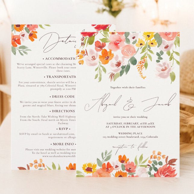 Convites Boho cai floral rústico tudo em um casamento (Boho fall rustic floral all in one wedding invitation)