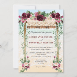 Convites Boho Canopy Burgundy Floral Beach Maui Casamento