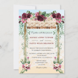 Convites Boho Canopy Burgundy Floral Beach Maui Casamento