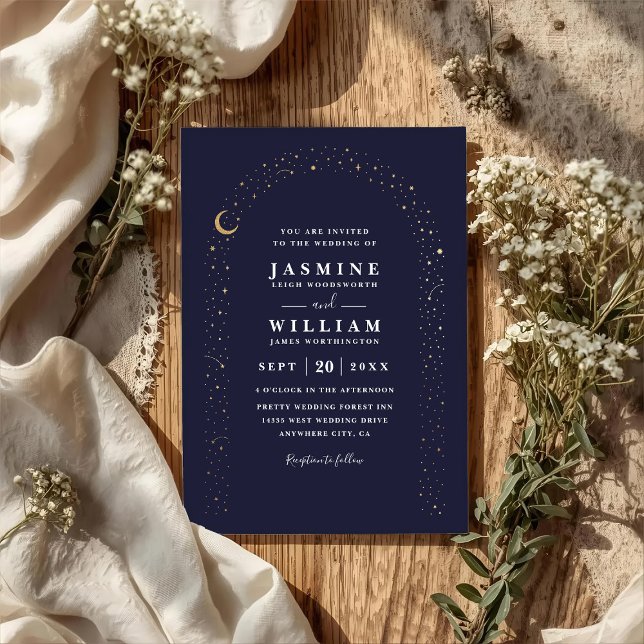 Convites Boho Celestial Arch Moon Night QR Code Wedding (Criador carregado)
