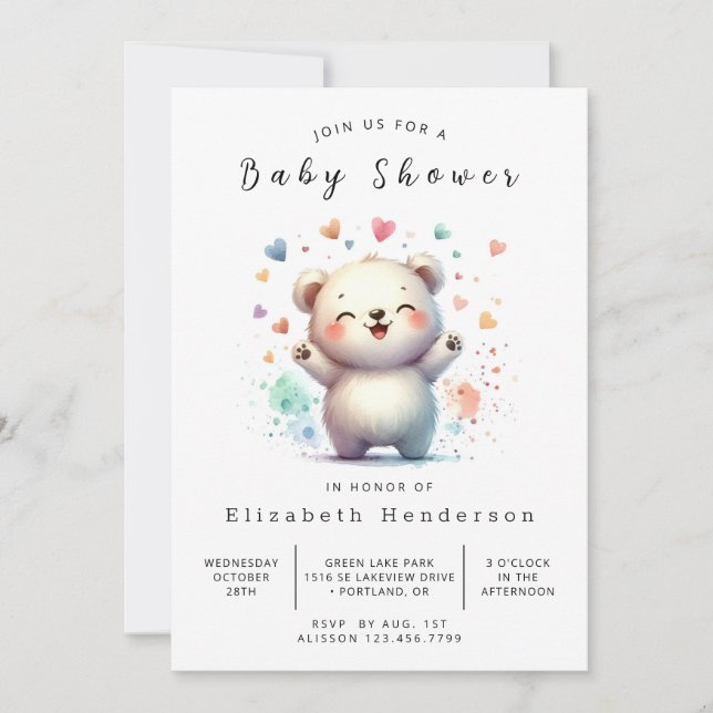 Convites Boho Chá de fraldas do Urso Neutro do Gênero (Frente)