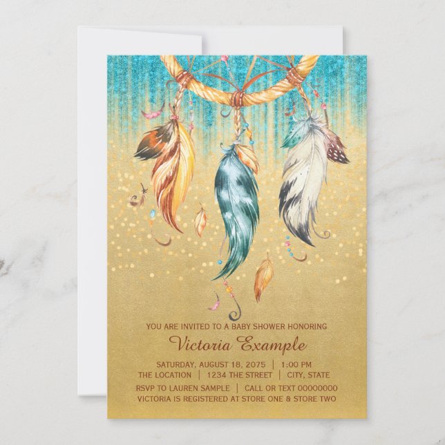 Convites Boho Chá de fraldas Garota Tribal Drecher (Frente)