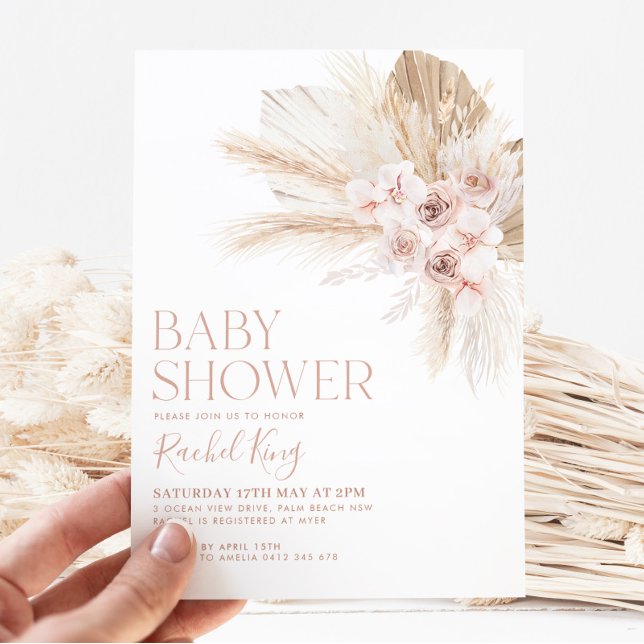 Convites Boho Chá de fraldas Invitation Flowers Rosa Neutra (Criador carregado)