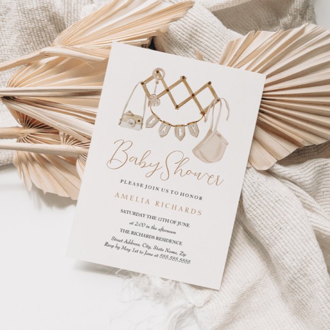Convites Boho Chá de fraldas neutro (Criador carregado)