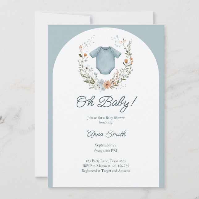 Convites Boho Chá de fraldas Oh Baby Boy Garland Russo (Frente)
