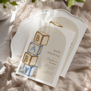 Convites Boho Chá de fraldas, Sexo Neutro, Blocos de Letra