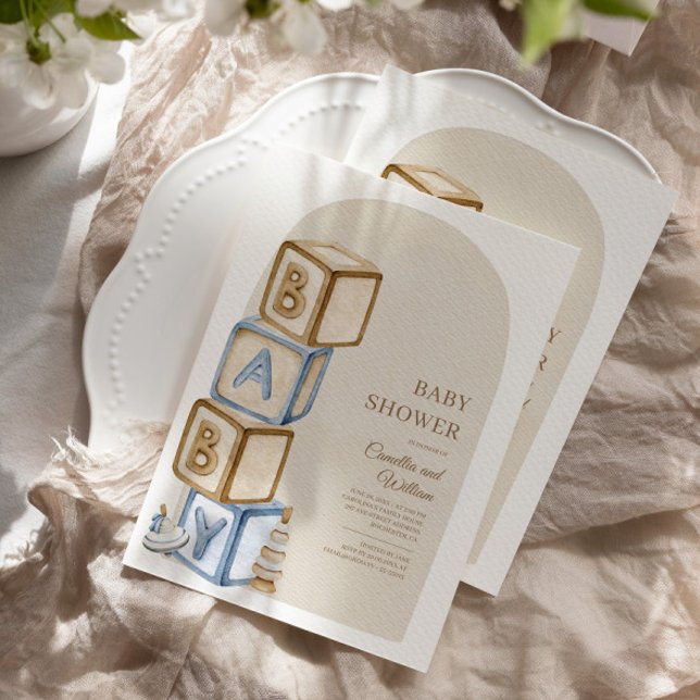 Convites Boho Chá de fraldas, Sexo Neutro, Blocos de Letra (Criador carregado)