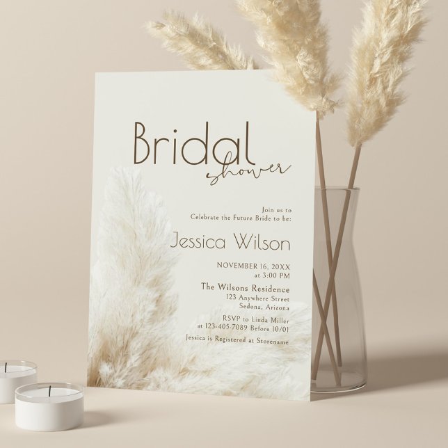 Convites Boho Chá de panela Neutro Fluffy Pampas Grass (Criador carregado)