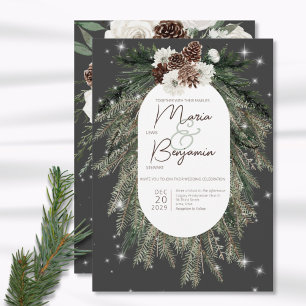 Convites Boho Charcoal Pine Winter Sparkle Wedding Invite