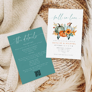 Convites Boho Chic Abóbora Outono QR Code Tudo em Um Casame