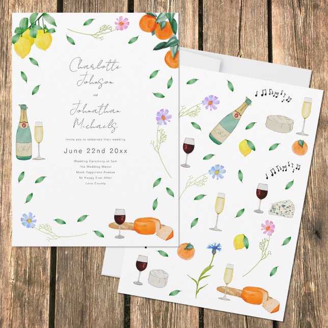 Convites Boho Chic Aquarela Casamento Rústico de Verão (Lemon and orange botanical citrus boho watercolor wedding invitation )