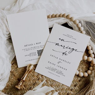 Convites Boho Chic Black and White Código QR Casamento Fran