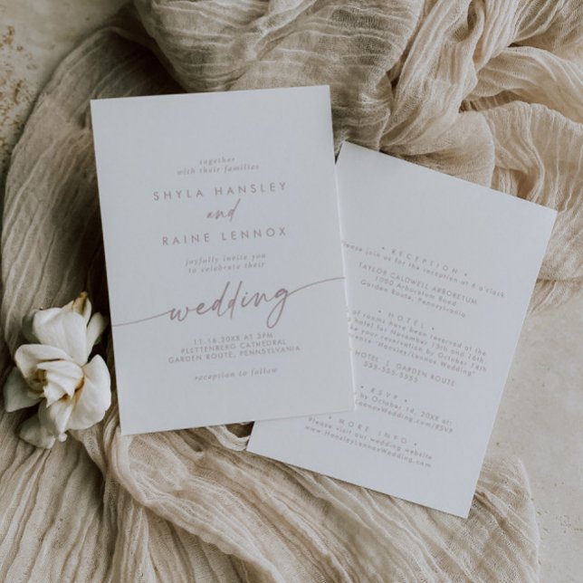 Convites Boho Chic Blush Casamento Frente e Traseiro Rosa (Criador carregado)