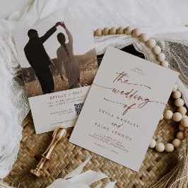 Convites Boho Chic Bohemian Cream Foto Código QR Casamento