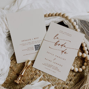 Convites Boho Chic Bohemian Cream QR Code Casamento Espanho