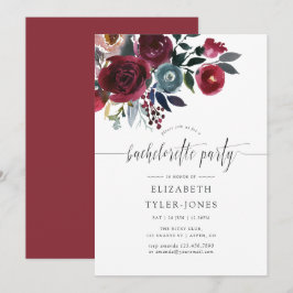 Convites Boho Chic Burgundy e Marinho floral Bachelorette