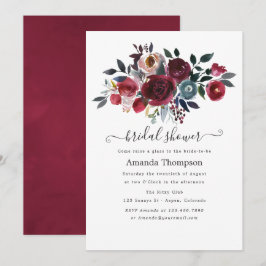Convites Boho Chic Burgundy & Navy floral Brunch e Espumant