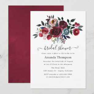 Convites Boho Chic Burgundy & Navy floral Brunch e Espumant