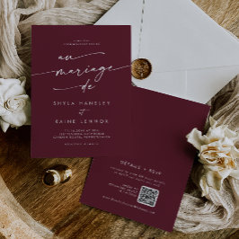 Convites Boho Chic Burgundy Red Código QR Casamento Francês