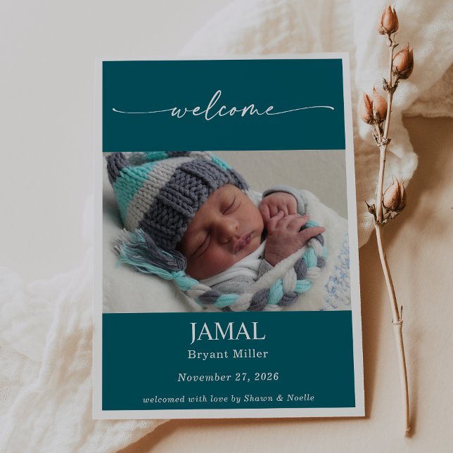 Convites Boho Chic Classic Baby Photo Announcement Card (Criador carregado)