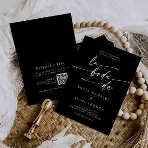 Convites Boho Chic COLOR EDITABLE Código QR Casamento espan