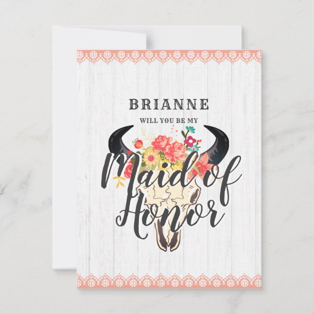 Convites Boho Chic Cow Skull Você Será Minha Madrinha de ca (Frente)