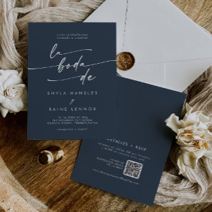 Convites Boho Chic Dark Marinho Blue QR Code Casamento espa