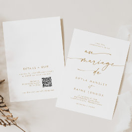 Convites Boho Chic Dourado e Código QR Branco Casamento Fra