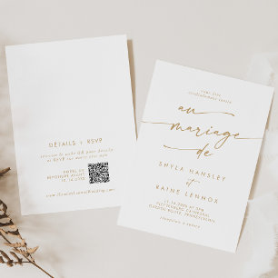 Convites Boho Chic Dourado e Código QR Branco Casamento Fra