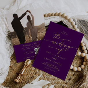 Convites Boho Chic Dourado e Purple Photo Code Casamento