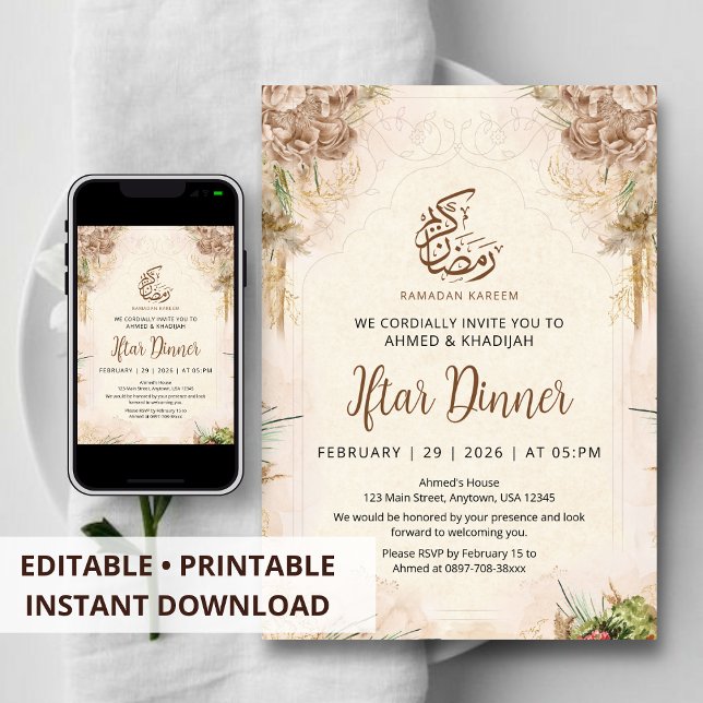 Convites Boho Chic Dried Flower Ramadan Iftar Invitation (Criador carregado)