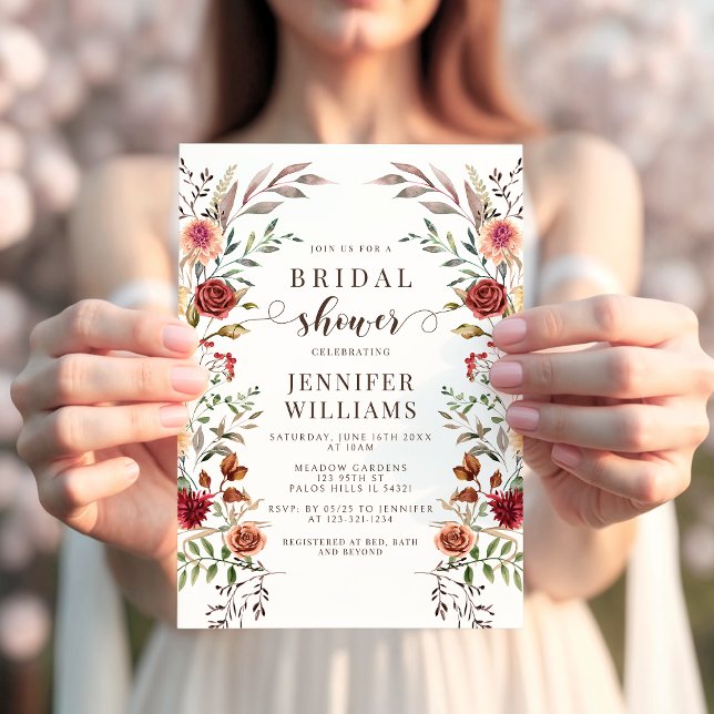 Convites Boho Chic Dried Flowers Fall Autumn Bridal Shower (Criador carregado)
