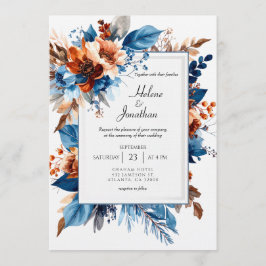 Convites Boho Chic Dusty Blue Terracotta Elegant Wedding