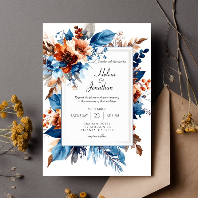 Convites Boho Chic Dusty Blue Terracotta Elegant Wedding (Boho Chic Dusty Blue Terracotta Elegant Wedding Invitation)