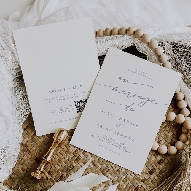 Convites Boho Chic Dusty Purple Código QR Casamento Francês (Criador carregado)