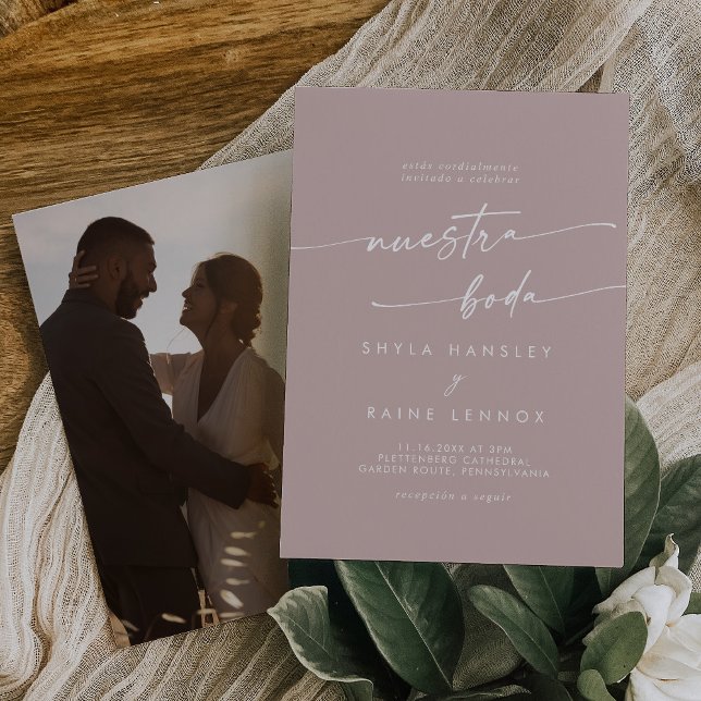 Convites Boho Chic Dusty Rosa Foto Rosa Casamento Espanhol (Criador carregado)