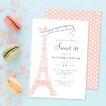 Convites Boho Chic Eiffel Paris Blush Bolinhas Sweet 16<br><div class="desc">Um convite de festas elegante,  na moda,  fofo e minimalista Sweet 16 com um tema Paris,  com uma torre Eiffel coberta de bolinhas,  uma simples tipografia e um padrão de bolinhas no verso.</div>