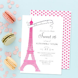 Convites Boho Chic Eiffel Paris Caligrafia Simples Sweet 16