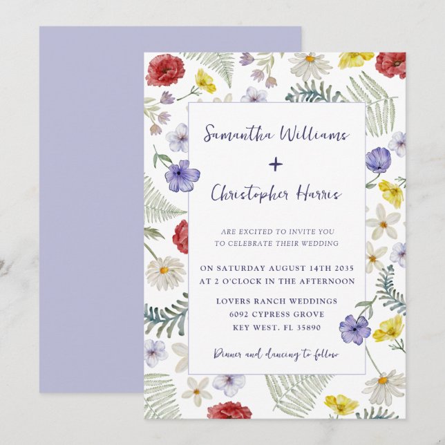 Convites Boho Chic Flor de Campo Aquarela Casamento   (Frente/Verso)