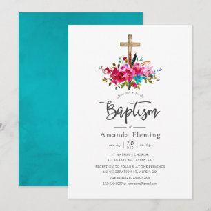 Convites Boho Chic Floral Batismo
