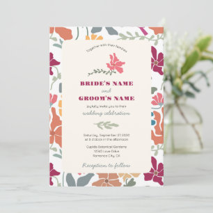 Convites Boho Chic Floral Casamento Retro Meados do Século