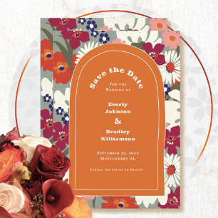 Convites Boho Chic Floral Colorido Código QR Salve a Data