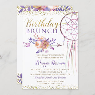 Convites Boho Chic Floral Dreamcatcher Birthday Brunch