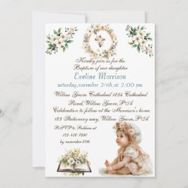 Convites Boho Chic Floral Girls Baptism