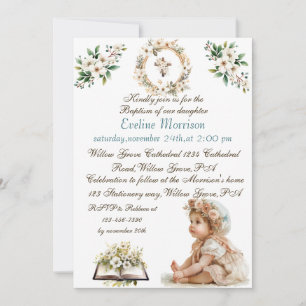 Convites Boho Chic Floral Girls Baptism