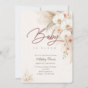Convites Boho Chic Floral Orquídea Bebê em Flor Baby Shower
